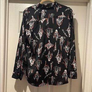 NWOT Karl Lagerfeld Women Black Preppy Graphic Button Down Beach Cover Up Med